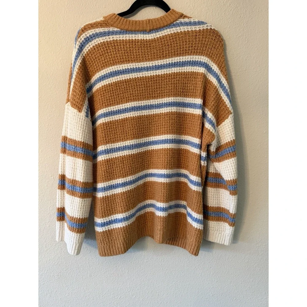 AE Knit Waffle Knit Sweater Oversized Chunky‎ Stripe Long Sleeve Crew Neck L